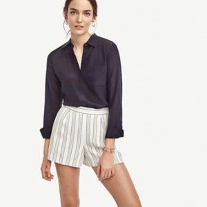 Ann Taylor White Shorts Striped High Rise Flat Front w/ Pockets  Size 12